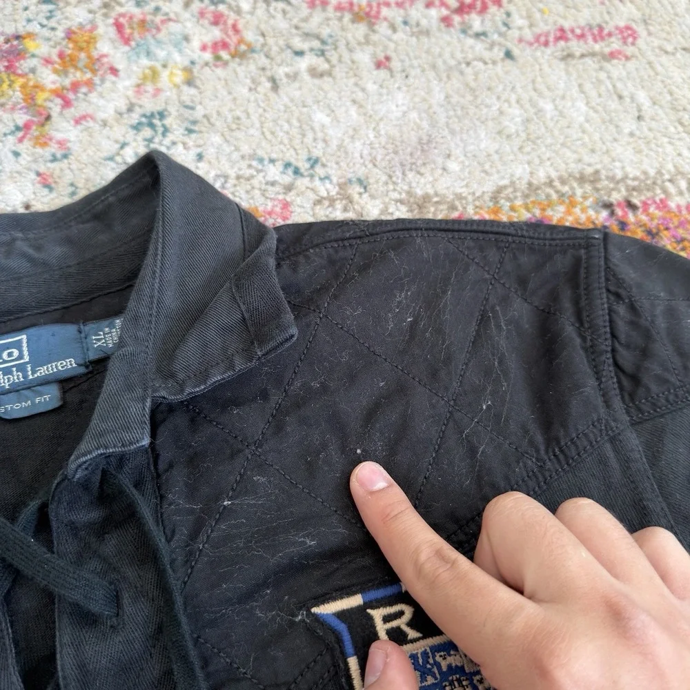 Vintage Polo Ralph Lauren RLPC Crest Quilted Lace-Up Rugby Shirt Black Men's XL